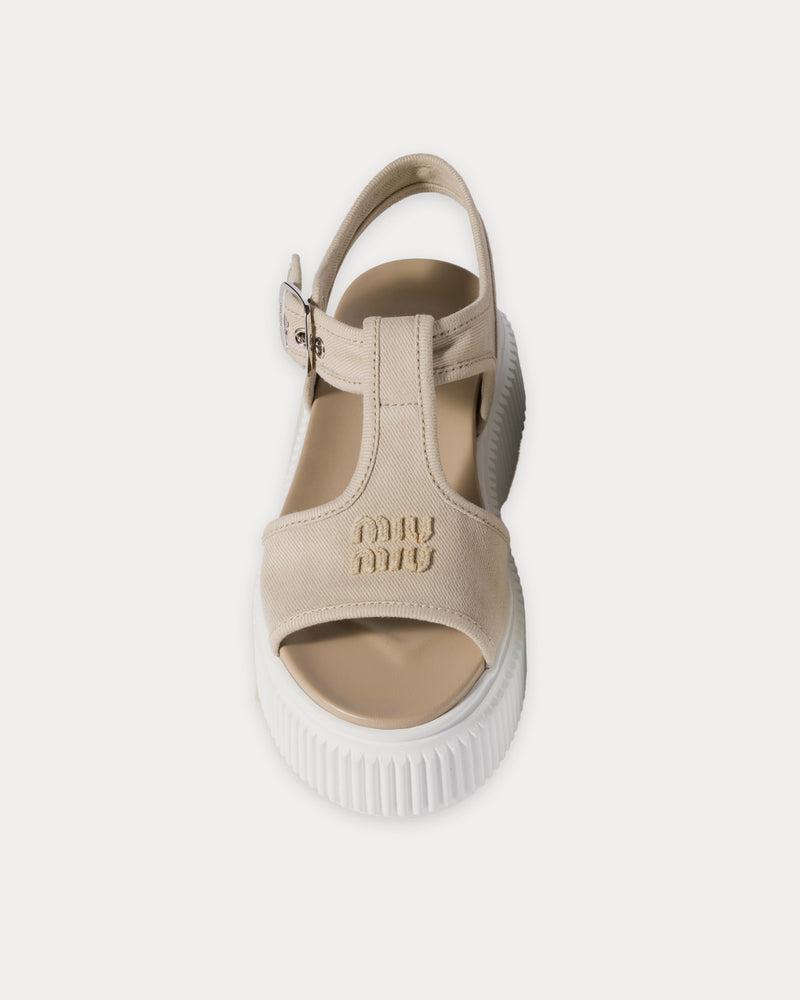 Miu Miu Women's Denim Flatform Colonial Beige Sandals