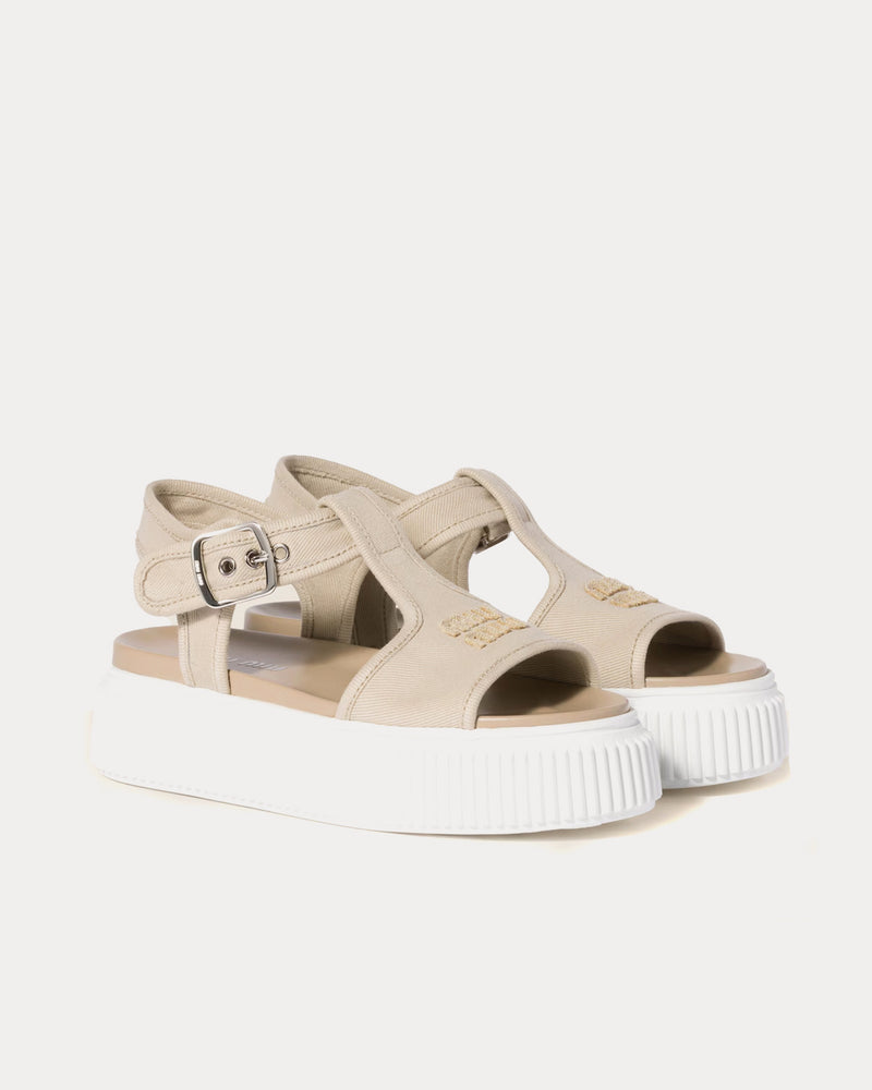 Miu Miu Denim Flatform Colonial Beige Sandals - 3