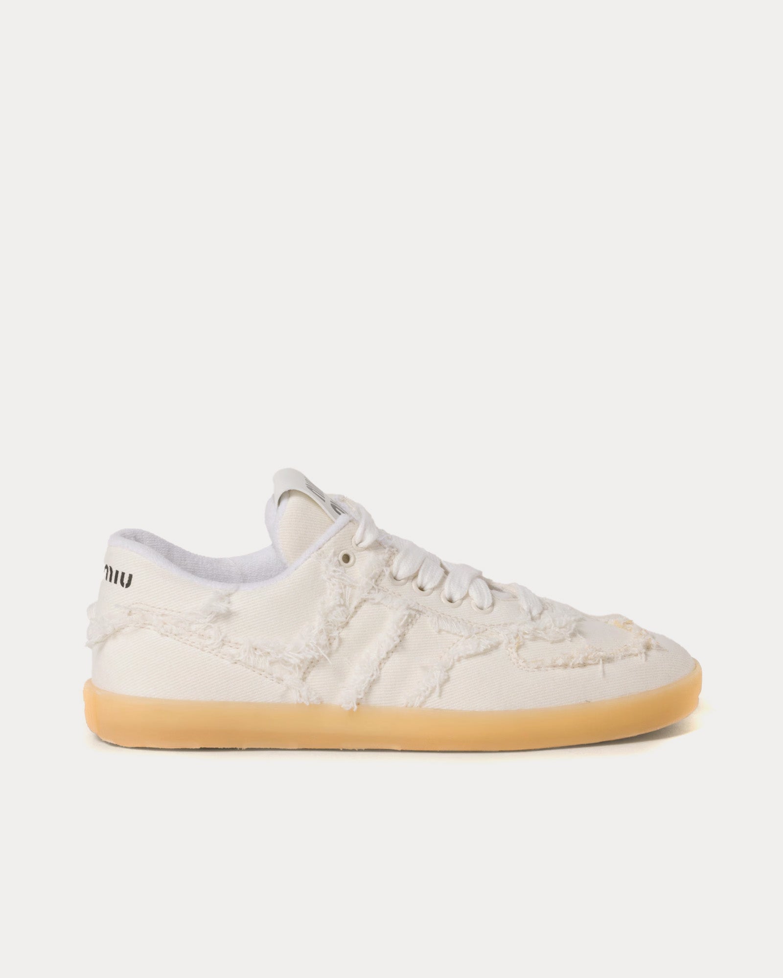【MIUMIU】Women Sneakers Miu Miu Women's Frayed Denim Ivory Low Top Sneakers & Trainers