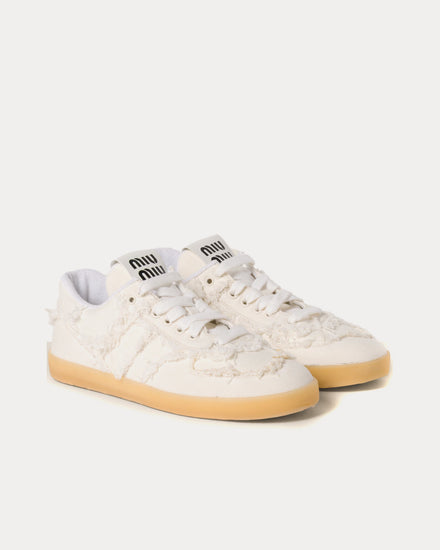 Miu Miu Women's Frayed Denim Ivory Low Top Sneakers