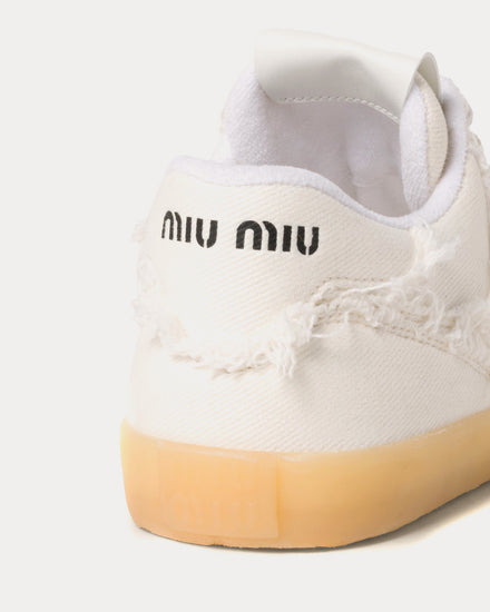 Miu Miu Women's Frayed Denim Ivory Low Top Sneakers & Trainers