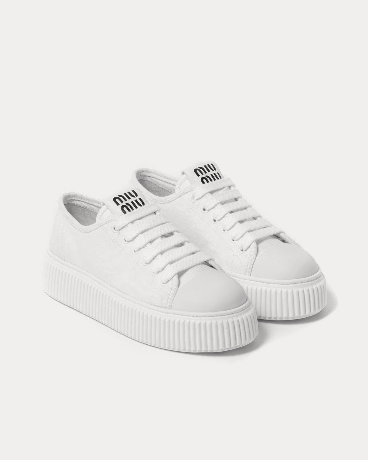 Miu Miu Beige Cotton Platform Sneakers
