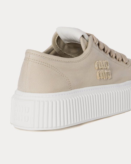 Miu Miu Denim with Logo Colonial Beige Low Top Sneakers - 2