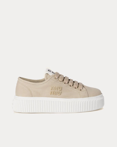 Miu Miu Denim with Logo Colonial Beige Low Top Sneakers