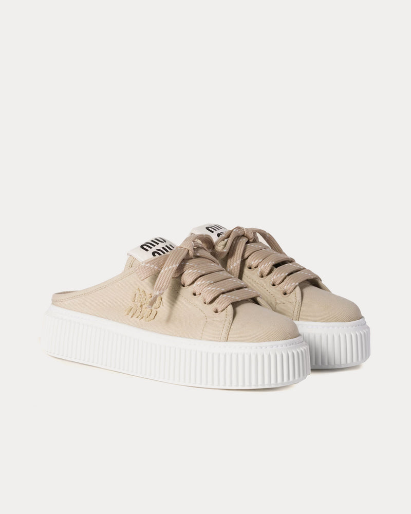 Miu Miu Denim Colonial Beige Mules - 2