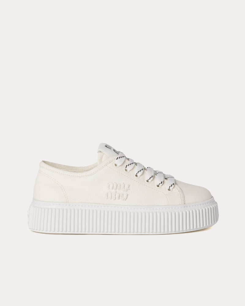 Miu Miu Denim with Logo Ivory Low Top Sneakers - 1