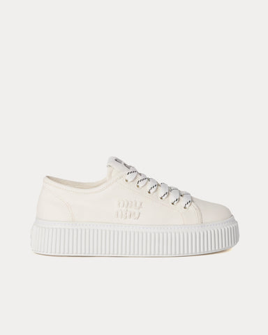 Miu Miu Denim with Logo Ivory Low Top Sneakers