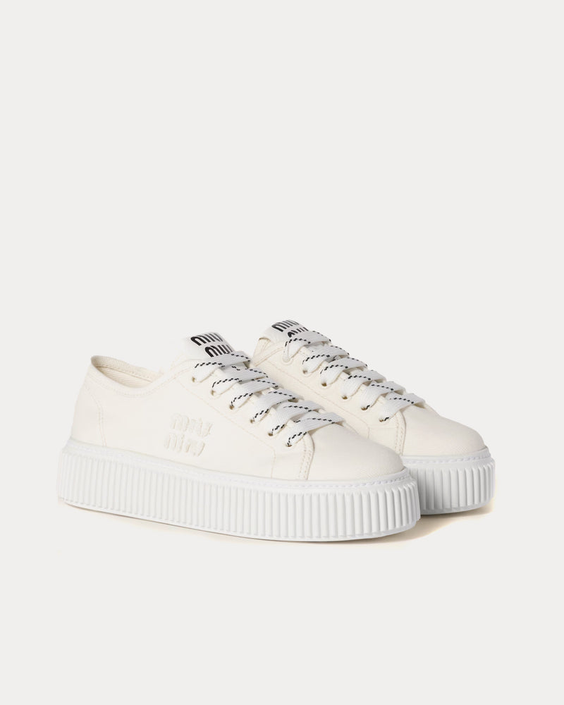 Miu Miu Denim with Logo Ivory Low Top Sneakers - 2