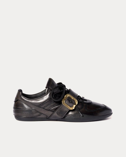 Miu Miu Buckle Leather Black Low Top Sneakers - 1