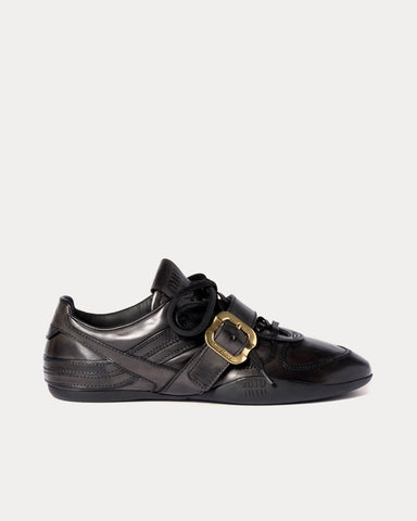 Miu Miu Buckle Leather Black Low Top Sneakers