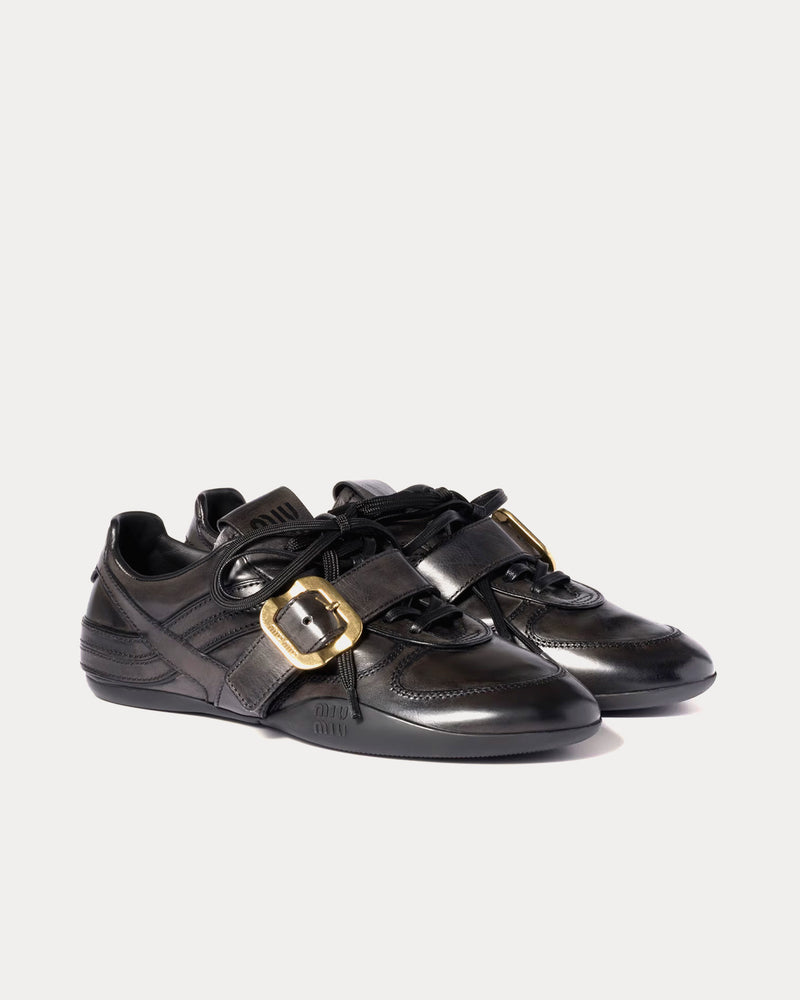 Miu Miu Buckle Leather Black Low Top Sneakers - 2