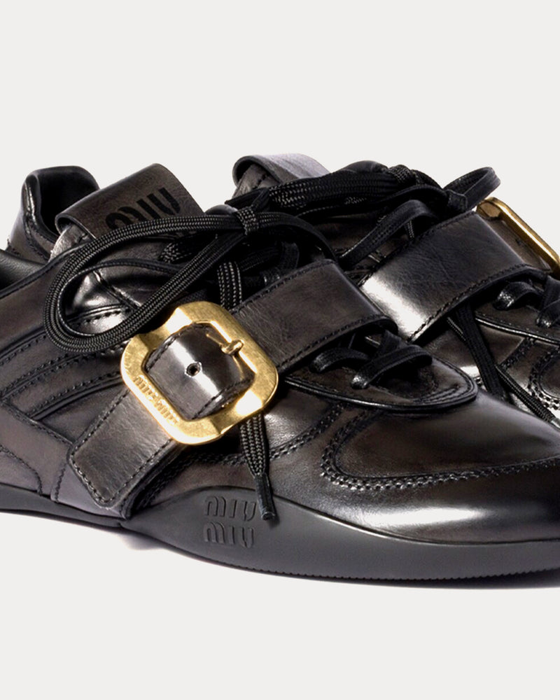 Miu Miu Buckle Leather Black Low Top Sneakers - 3