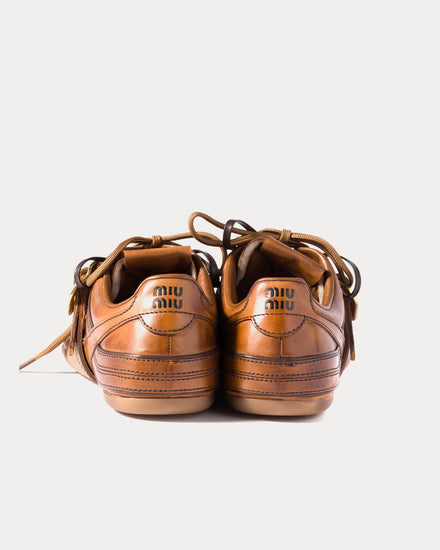 Miu Miu Buckle Leather Cognac Low Top Sneakers - 3