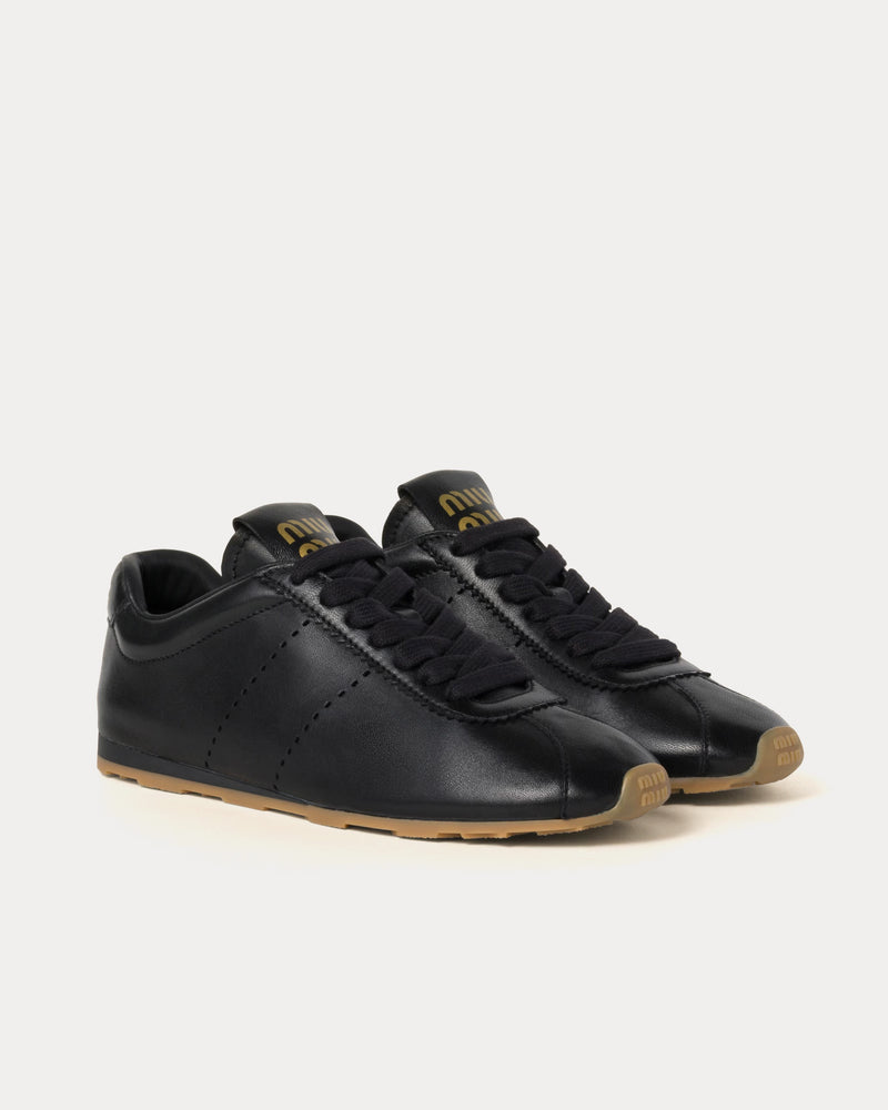 Miu Miu Plume Nappa Leather Black Low Top Sneakers - 2