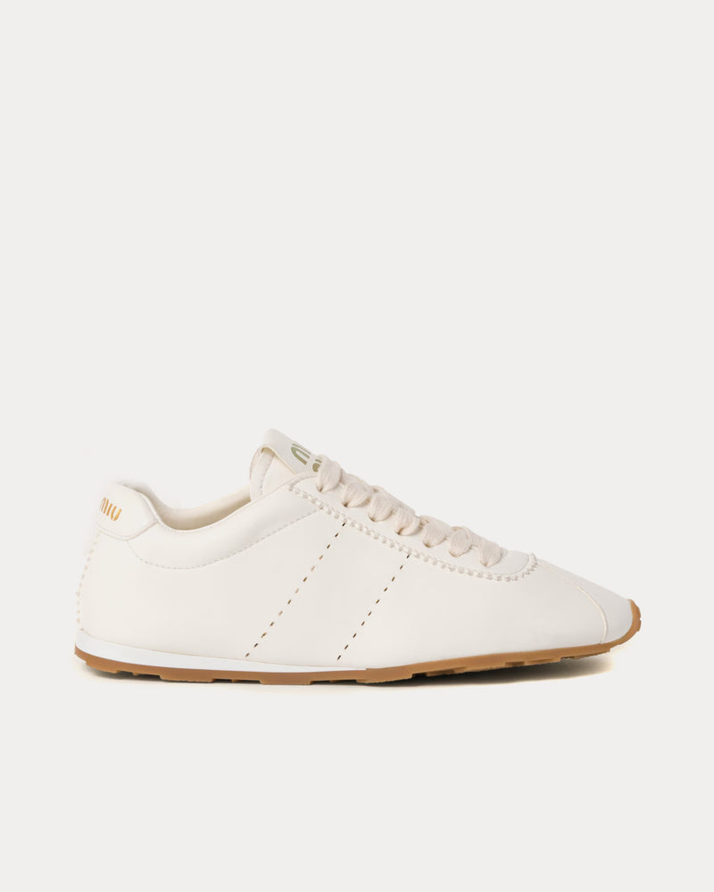 Miu Miu Plume Nappa Leather Ivory Low Top Sneakers - 1