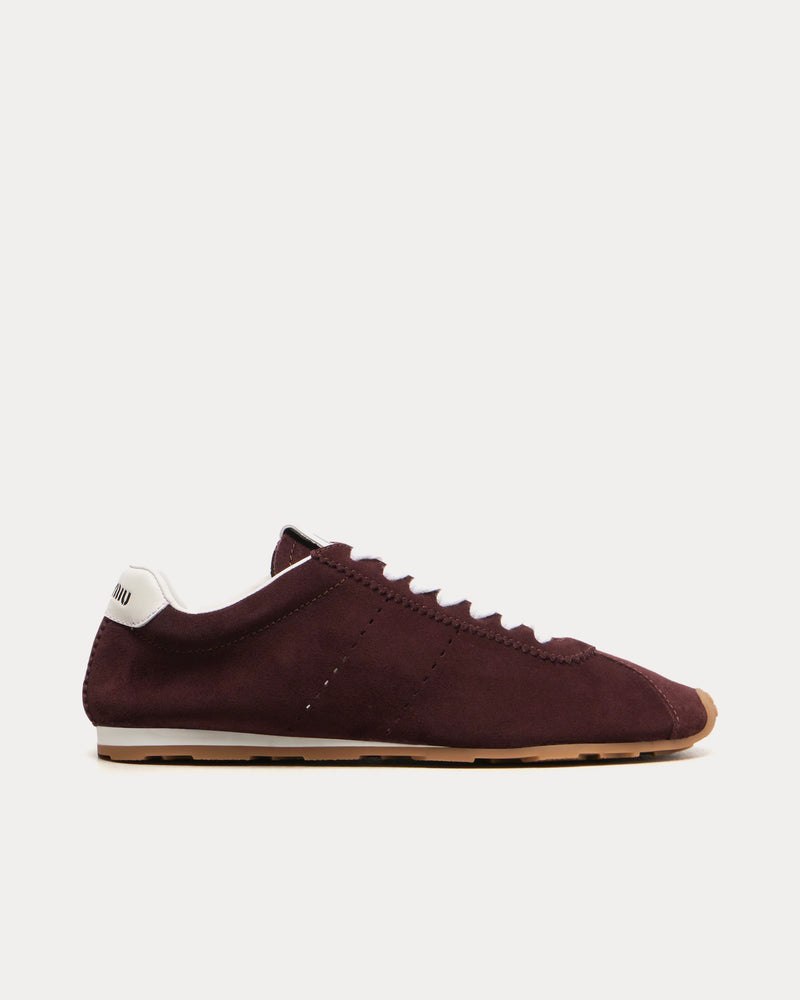 Miu Miu Plume Suede Burgundy Low Top Sneakers - 1