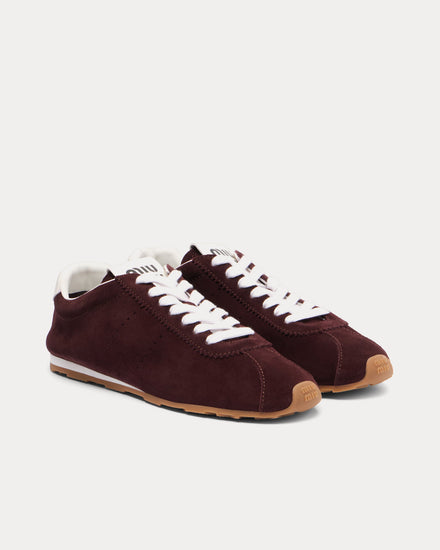 Miu Miu Plume Suede Burgundy Low Top Sneakers - 2