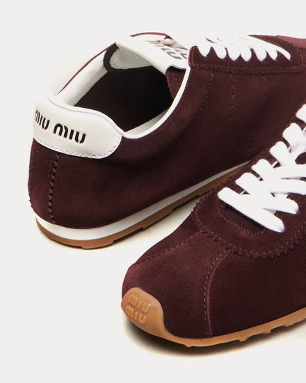 Miu Miu Plume Suede Burgundy Low Top Sneakers - 4