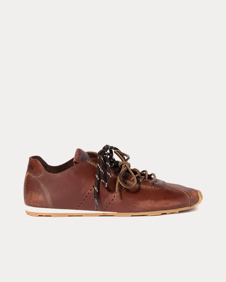 Miu Miu Plume Leather Coffee Low Top Sneakers - 1