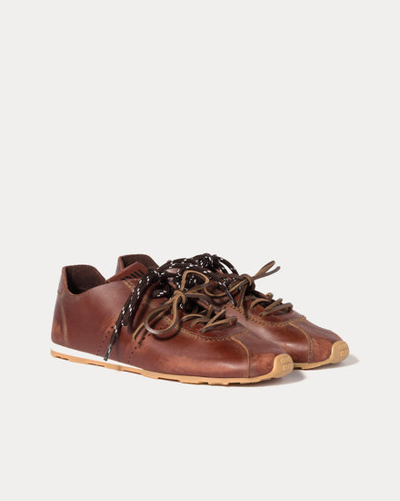 Miu Miu Plume Leather Coffee Low Top Sneakers - 2