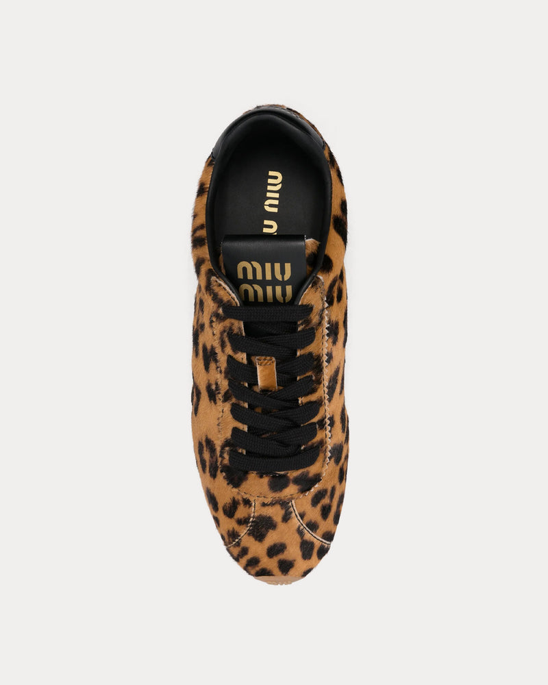 Miu Miu Plume Leopard-Print Brown Low Top Sneakers - 2