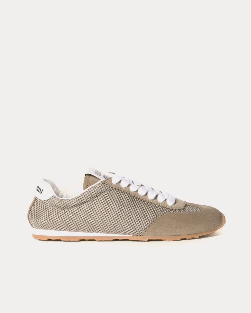 Miu Miu Plume Mesh & Suede Clay Grey Low Top Sneakers - 1