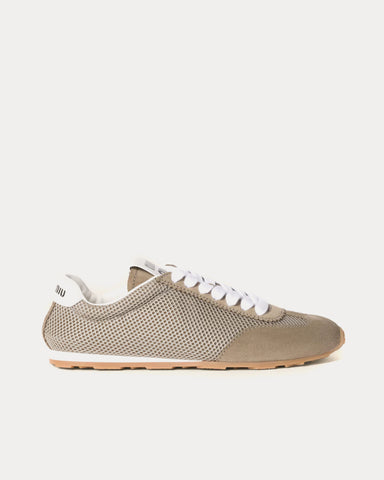 Miu Miu Plume Mesh & Suede Clay Grey Low Top Sneakers