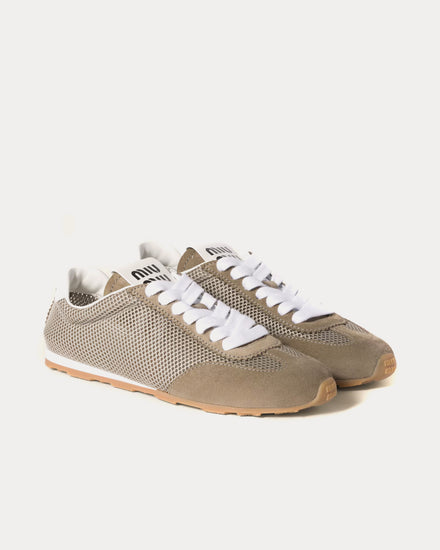 Miu Miu Plume Mesh & Suede Clay Grey Low Top Sneakers - 2