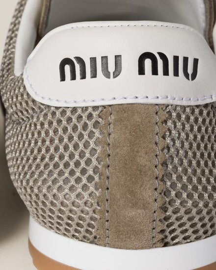 Miu Miu Plume Mesh & Suede Clay Grey Low Top Sneakers - 3