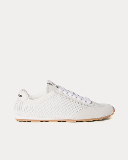 Miu Miu Plume Mesh & Suede White Low Top Sneakers - 1