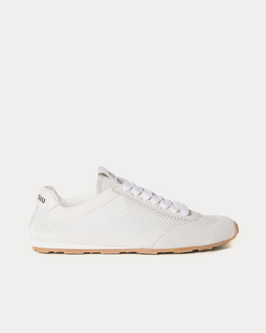 Miu Miu Plume Mesh & Suede White Low Top Sneakers