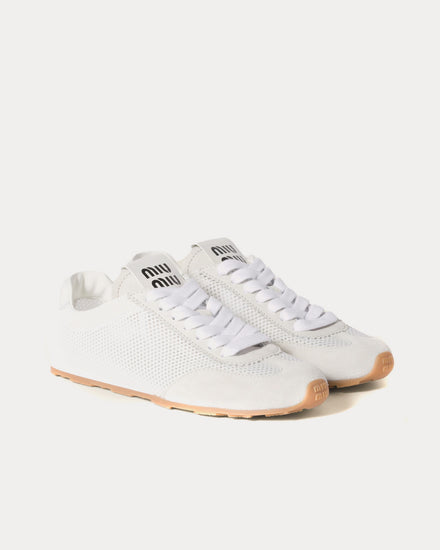 Miu Miu Plume Mesh & Suede White Low Top Sneakers - 2