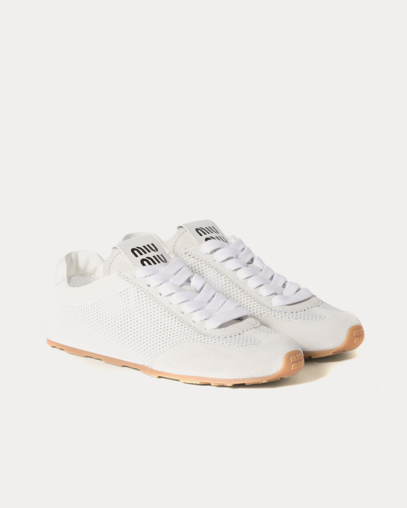 Miu Miu Plume Mesh & Suede White Low Top Sneakers - 2