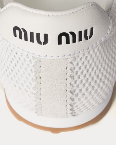 Miu Miu Plume Mesh & Suede White Low Top Sneakers - 3
