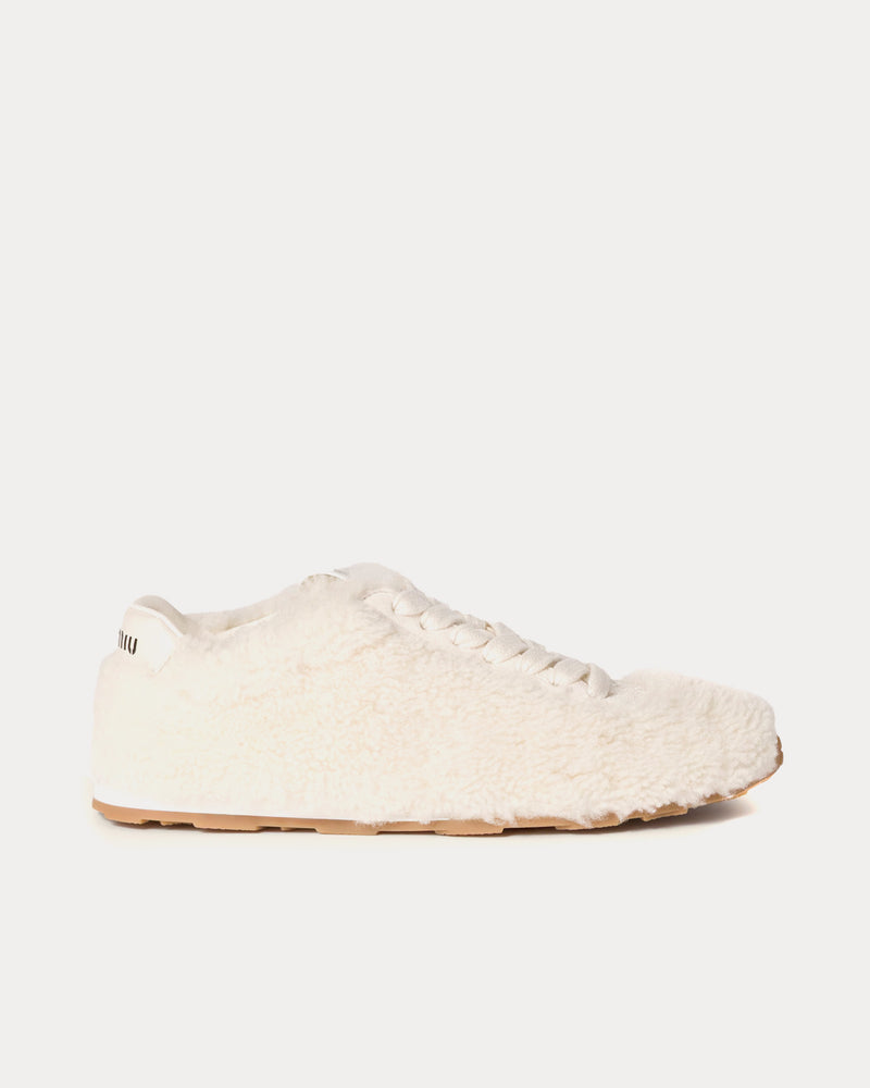 Miu Miu Plume Shearling Natural Low Top Sneakers - 1