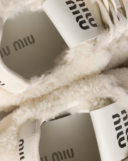 Miu Miu Plume Shearling Natural Low Top Sneakers - 2