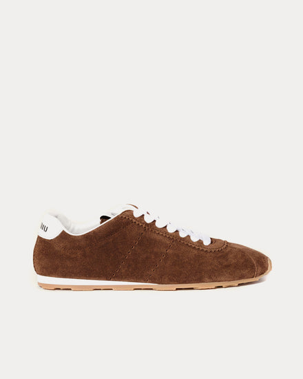 Miu Miu Plume Suede Cocoa Brown Low Top Sneakers - 1