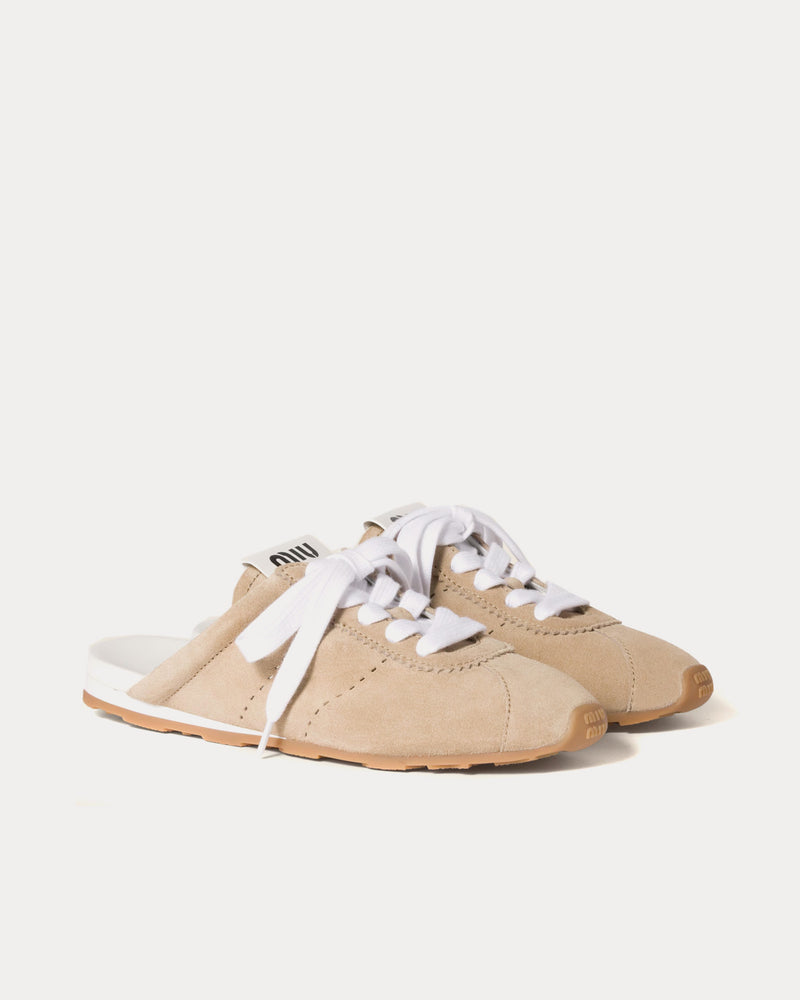 Miu Miu Plume Suede Desert Beige Mules - 2
