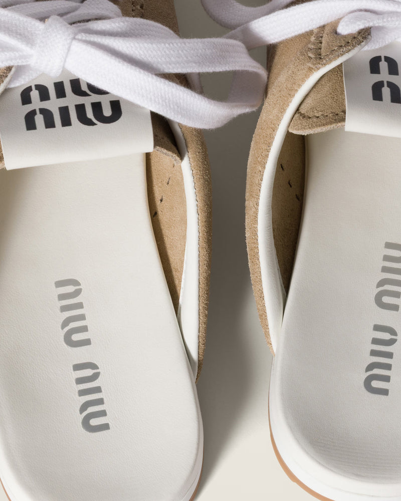 Miu Miu Plume Suede Desert Beige Mules - 3