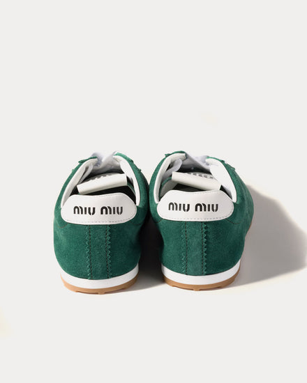 Miu Miu Plume Suede Oleander Green Low Top Sneakers - 3