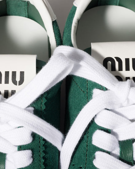 Miu Miu Plume Suede Oleander Green Low Top Sneakers - 5