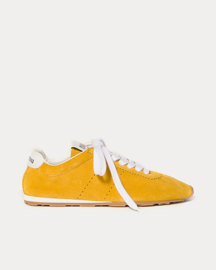 Miu Miu Plume Suede Sunny Yellow Low Top Sneakers - 1