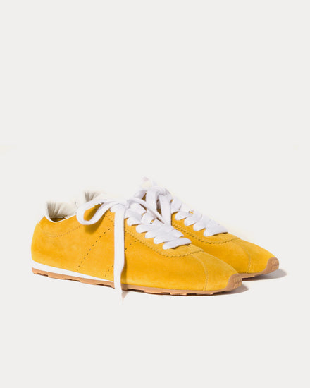 Miu Miu Plume Suede Sunny Yellow Low Top Sneakers - 3