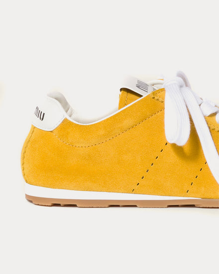 Miu Miu Plume Suede Sunny Yellow Low Top Sneakers - 5