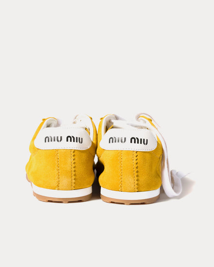 Miu Miu Plume Suede Sunny Yellow Low Top Sneakers - 4