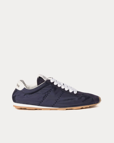 Miu Miu Plume Technical Fabric & Suede Navy Low Top Sneakers