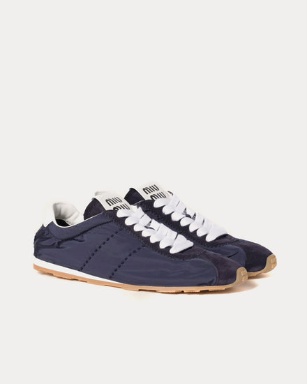 Miu Miu Plume Technical Fabric & Suede Navy Low Top Sneakers - 2