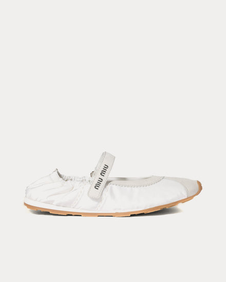 Miu Miu Plume Technical Fabric & Suede White Ballerinas - 1