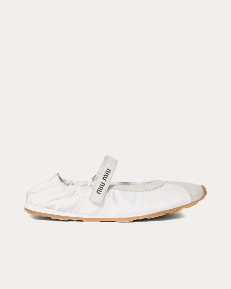 Miu Miu Plume Technical Fabric & Suede White Ballerinas - 1
