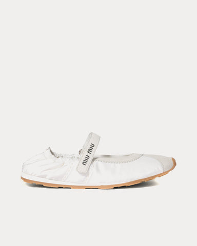 Miu Miu Plume Technical Fabric & Suede White Ballerinas